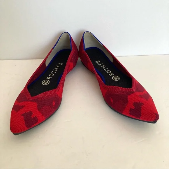 Rothy’s Red Camo Knit Point Toe Slip On Ballet Flat Shoes Size 8 - Picture 7 of 12
